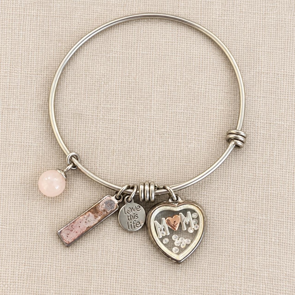 Love This Life Mom Heart Charm Bangle